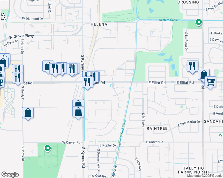 map of restaurants, bars, coffee shops, grocery stores, and more near 7636 South Dateland Drive in Tempe