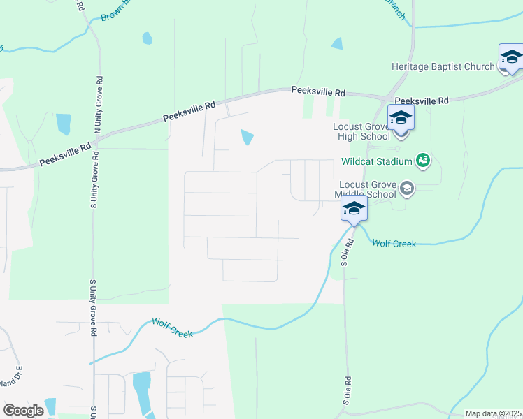 map of restaurants, bars, coffee shops, grocery stores, and more near Peeksville Trail in Locust Grove