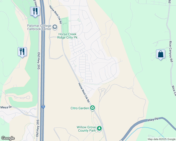 map of restaurants, bars, coffee shops, grocery stores, and more near 35173 Grove Trail in Fallbrook