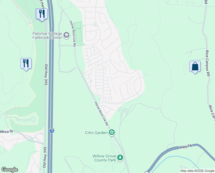 map of restaurants, bars, coffee shops, grocery stores, and more near 5328 Highway 76 in Fallbrook
