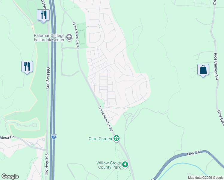 map of restaurants, bars, coffee shops, grocery stores, and more near 5328 Highway 76 in Fallbrook