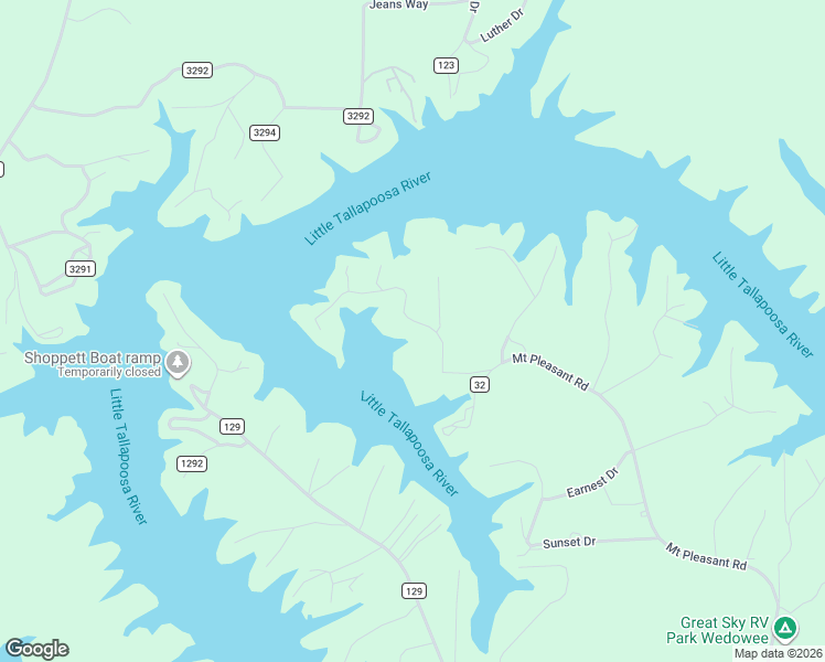 map of restaurants, bars, coffee shops, grocery stores, and more near 107 Wylie Road in Wedowee
