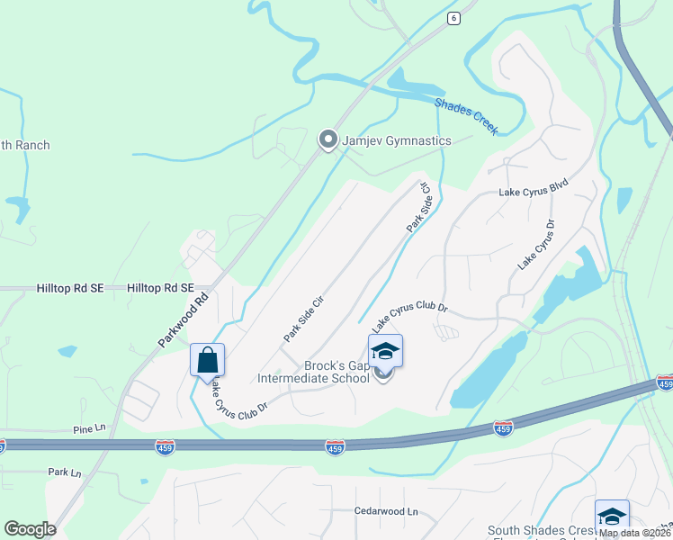 map of restaurants, bars, coffee shops, grocery stores, and more near 5202 Park Side Circle in Birmingham