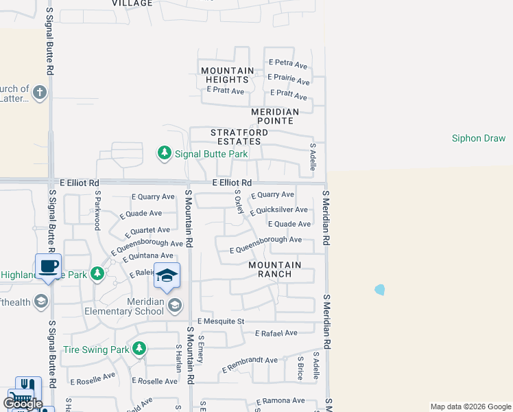 map of restaurants, bars, coffee shops, grocery stores, and more near 3706 South Calderon Street in Mesa