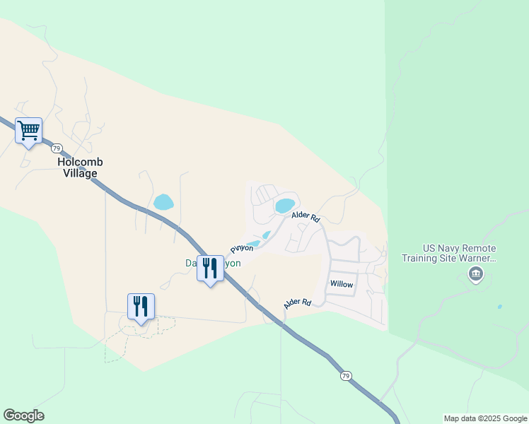 map of restaurants, bars, coffee shops, grocery stores, and more near 35109 California 79 in Warner Springs