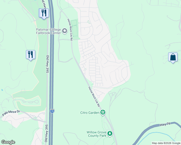 map of restaurants, bars, coffee shops, grocery stores, and more near Pankey Road in Fallbrook