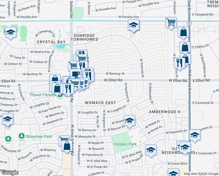map of restaurants, bars, coffee shops, grocery stores, and more near 2908 North Cheri Lynn Court in Chandler