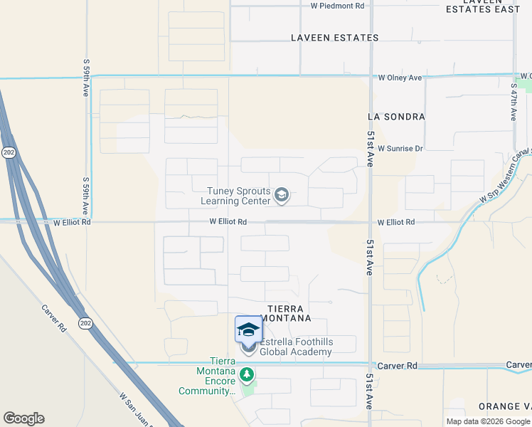 map of restaurants, bars, coffee shops, grocery stores, and more near 10612 North 54th Place in Phoenix