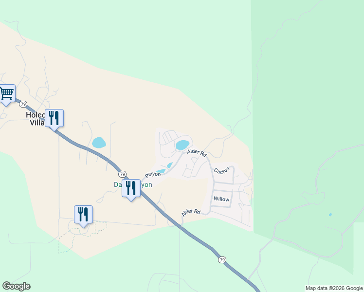 map of restaurants, bars, coffee shops, grocery stores, and more near 35109 California 79 in Warner Springs