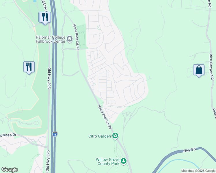 map of restaurants, bars, coffee shops, grocery stores, and more near 232 Foliage Place in Fallbrook