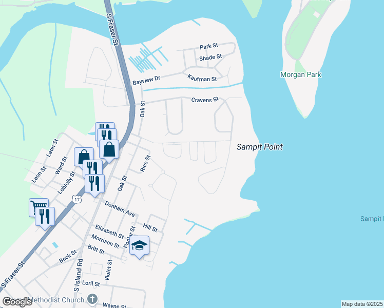 map of restaurants, bars, coffee shops, grocery stores, and more near 225 Martin Street in Georgetown