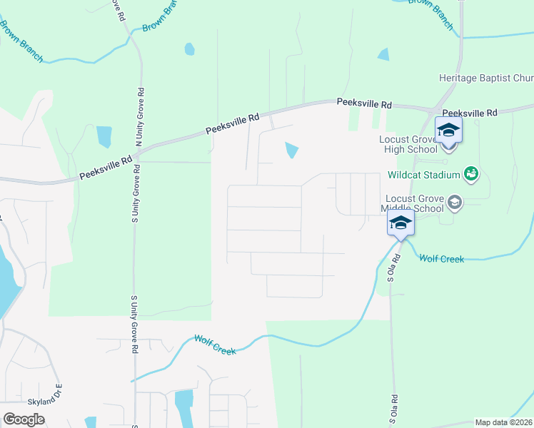 map of restaurants, bars, coffee shops, grocery stores, and more near Peeksville Trail in Locust Grove