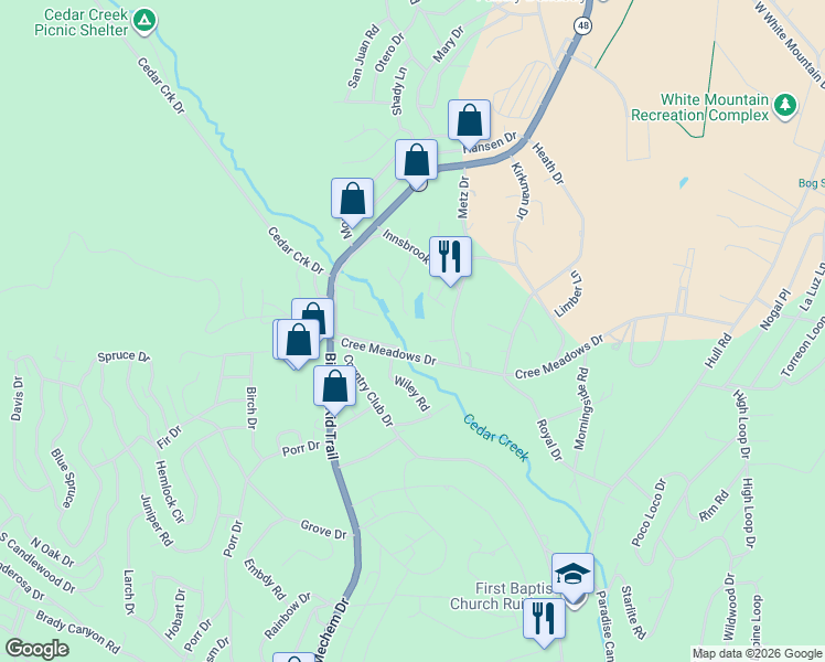 map of restaurants, bars, coffee shops, grocery stores, and more near 36 Grenoble Drive in Ruidoso