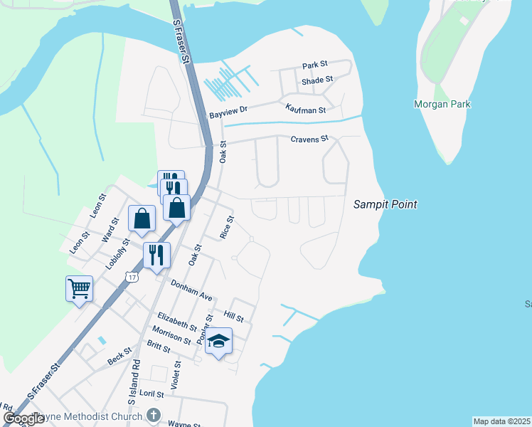 map of restaurants, bars, coffee shops, grocery stores, and more near 301 Martin Street in Georgetown