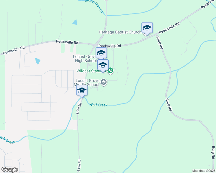 map of restaurants, bars, coffee shops, grocery stores, and more near 3275 South Ola Road in Locust Grove