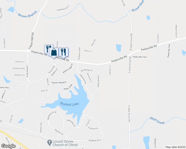 map of restaurants, bars, coffee shops, grocery stores, and more near 366 Juniper Court in Locust Grove