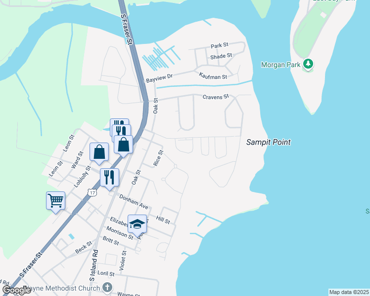 map of restaurants, bars, coffee shops, grocery stores, and more near 301 Martin Street in Georgetown