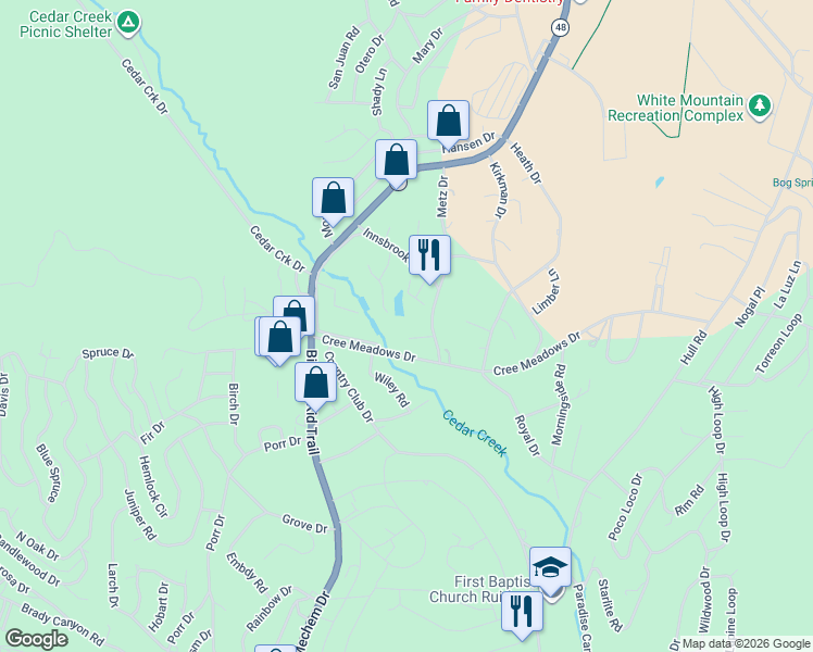 map of restaurants, bars, coffee shops, grocery stores, and more near 36 Grenoble Drive in Ruidoso