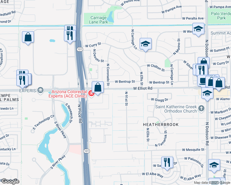 map of restaurants, bars, coffee shops, grocery stores, and more near 2632 West Gregg Drive in Chandler