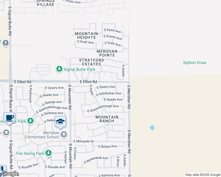 map of restaurants, bars, coffee shops, grocery stores, and more near 11446 East Quarry Avenue in Mesa