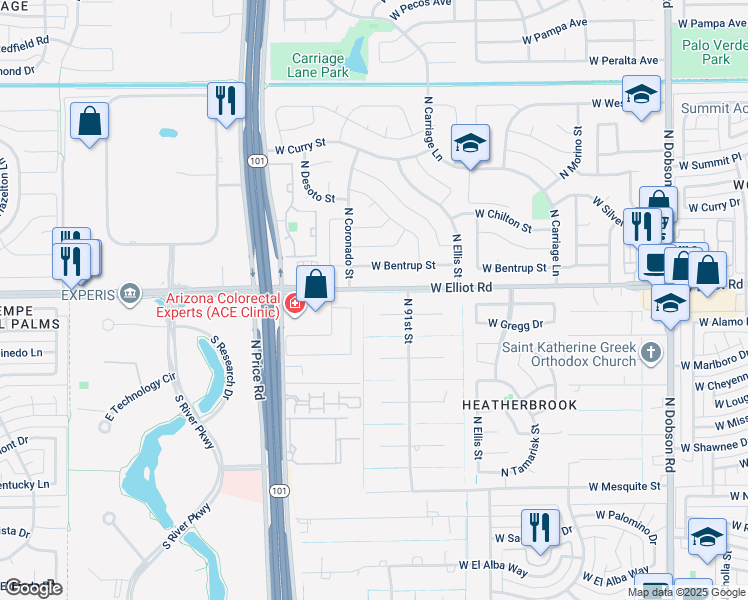 map of restaurants, bars, coffee shops, grocery stores, and more near 2632 West Gregg Drive in Chandler