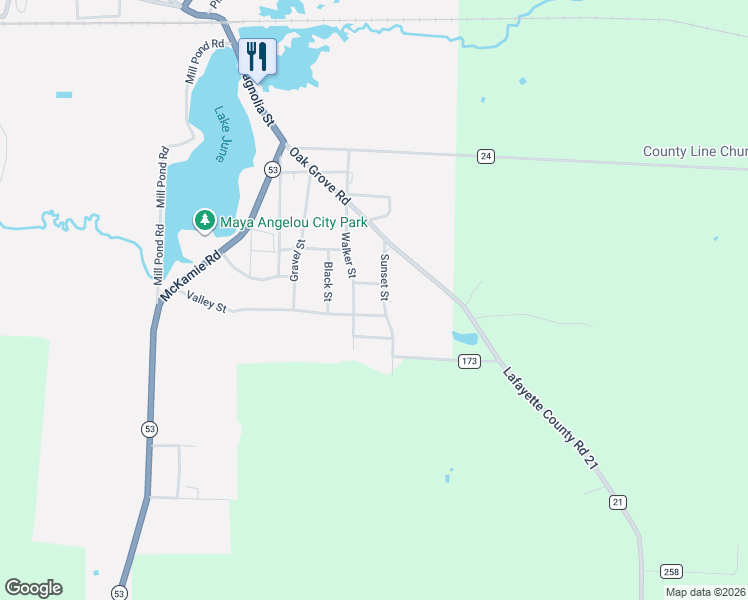 map of restaurants, bars, coffee shops, grocery stores, and more near 1213 Thompson Street in Stamps