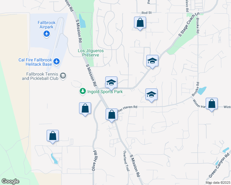 map of restaurants, bars, coffee shops, grocery stores, and more near 2400 South Stage Coach Lane in Fallbrook