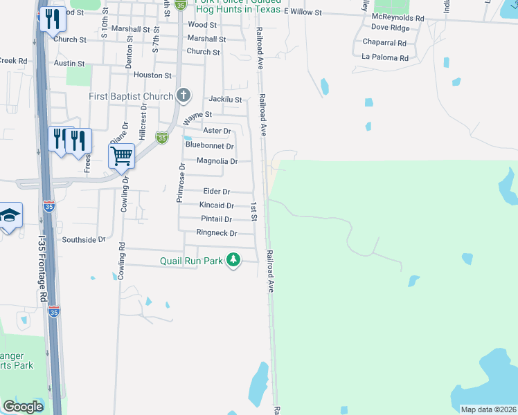 map of restaurants, bars, coffee shops, grocery stores, and more near 514 Railroad Avenue in Sanger