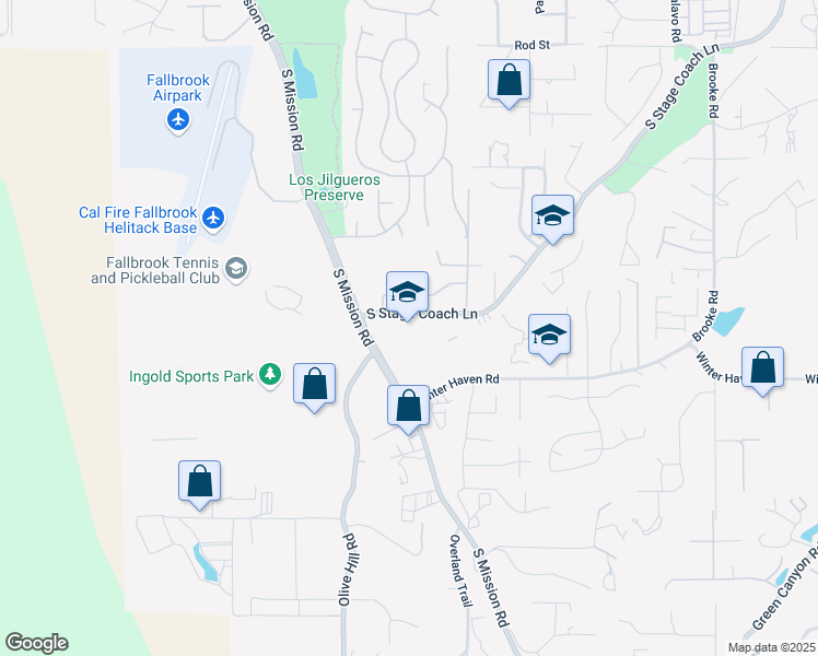 map of restaurants, bars, coffee shops, grocery stores, and more near 2400 South Stage Coach Lane in Fallbrook