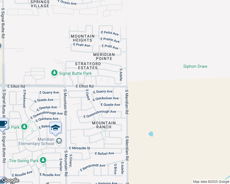 map of restaurants, bars, coffee shops, grocery stores, and more near 3612 South Adelle Circle in Mesa