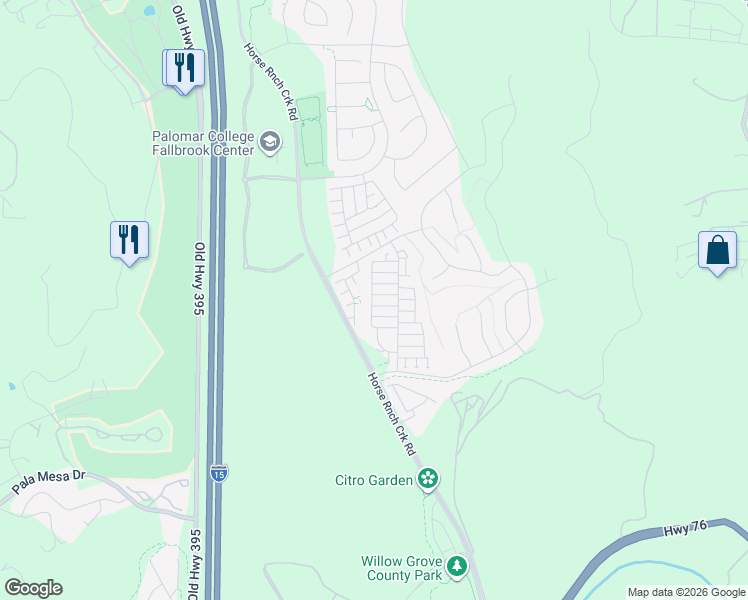 map of restaurants, bars, coffee shops, grocery stores, and more near 203 Foliage Place in Fallbrook