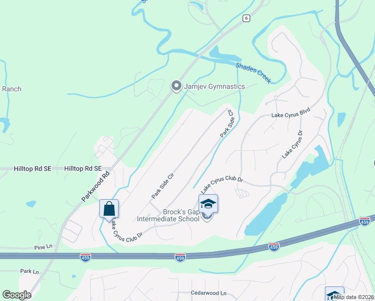 map of restaurants, bars, coffee shops, grocery stores, and more near 5238 Park Side Circle in Birmingham