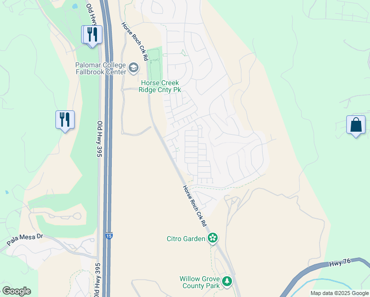 map of restaurants, bars, coffee shops, grocery stores, and more near 35190 Blossom Place in Fallbrook