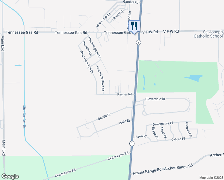 map of restaurants, bars, coffee shops, grocery stores, and more near 2545 Bobolink Place in Greenville