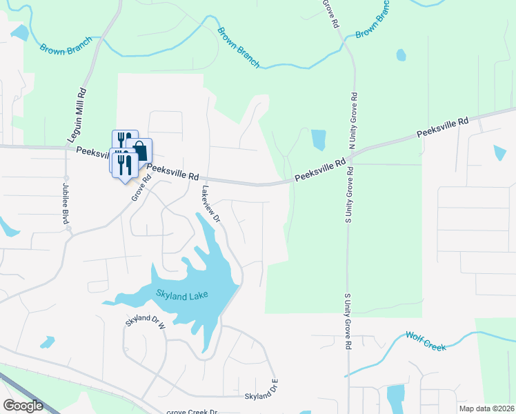 map of restaurants, bars, coffee shops, grocery stores, and more near 310 Woodridge Drive in Locust Grove