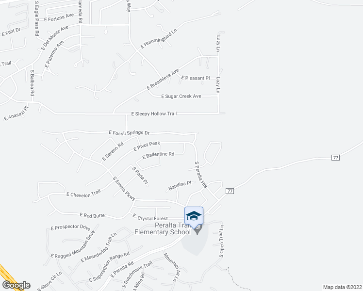 map of restaurants, bars, coffee shops, grocery stores, and more near 12641 East Pivot Peak in Gold Canyon