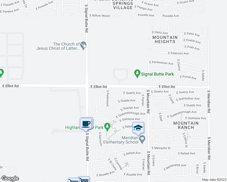map of restaurants, bars, coffee shops, grocery stores, and more near 10954 East Quarry Avenue in Mesa