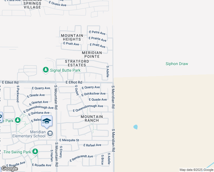 map of restaurants, bars, coffee shops, grocery stores, and more near 3612 South Adelle Circle in Mesa