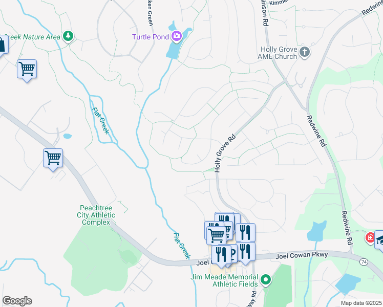 map of restaurants, bars, coffee shops, grocery stores, and more near 206 York Gate in Peachtree City