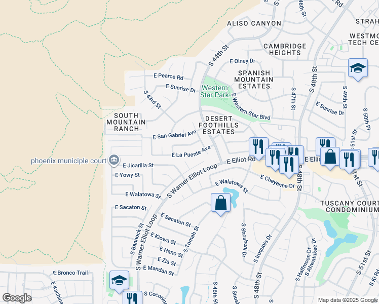 map of restaurants, bars, coffee shops, grocery stores, and more near 4334 East La Puente Avenue in Phoenix