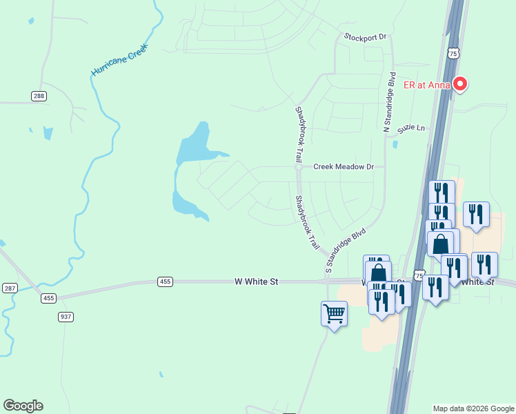 map of restaurants, bars, coffee shops, grocery stores, and more near 3320 Lakeshore Drive in Anna