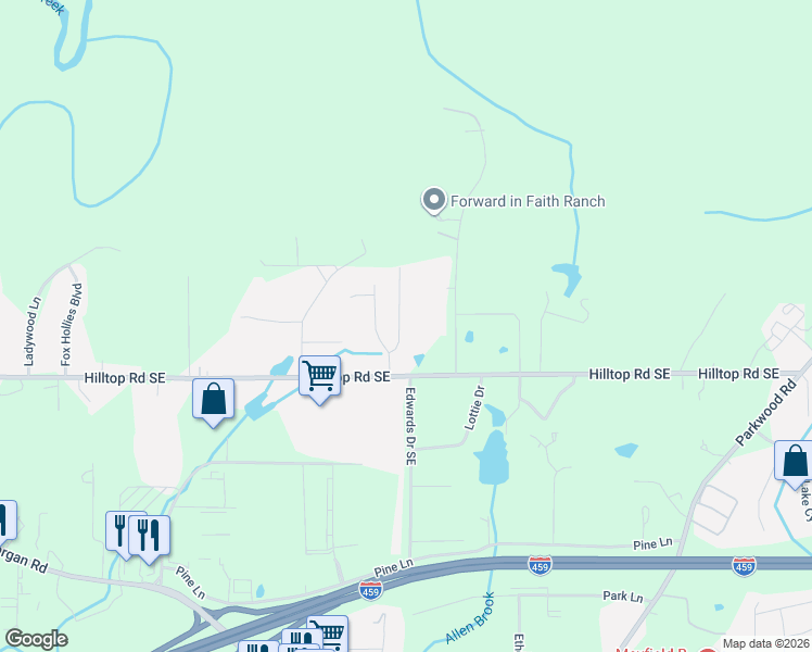 map of restaurants, bars, coffee shops, grocery stores, and more near 5472 Virginia Way in Bessemer