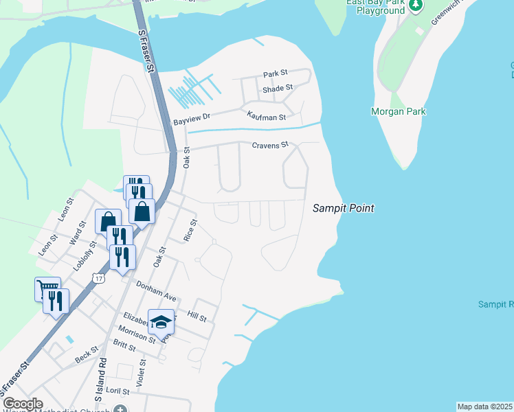 map of restaurants, bars, coffee shops, grocery stores, and more near 215 Martin Street in Georgetown