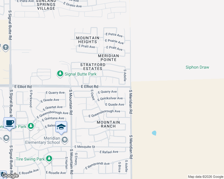 map of restaurants, bars, coffee shops, grocery stores, and more near 11446 East Quarry Avenue in Mesa