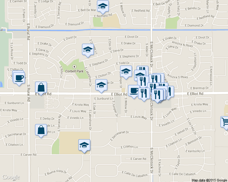 map of restaurants, bars, coffee shops, grocery stores, and more near 1441 E Brentrup Dr in Tempe