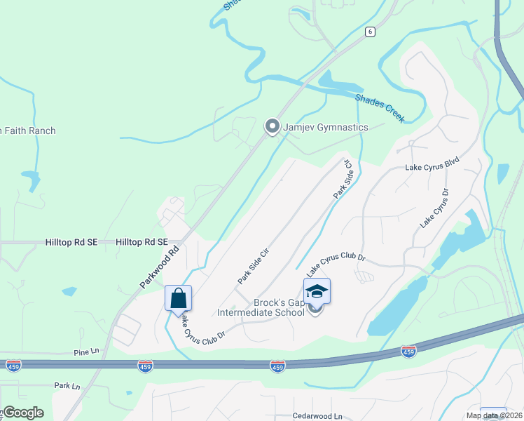 map of restaurants, bars, coffee shops, grocery stores, and more near 5238 Park Side Circle in Birmingham
