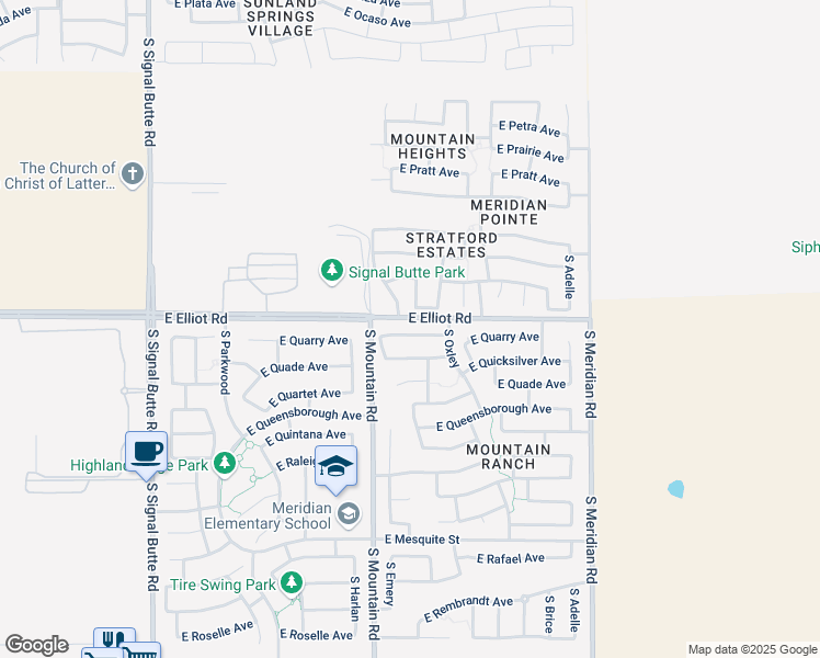 map of restaurants, bars, coffee shops, grocery stores, and more near 11246 East Quarry Avenue in Mesa