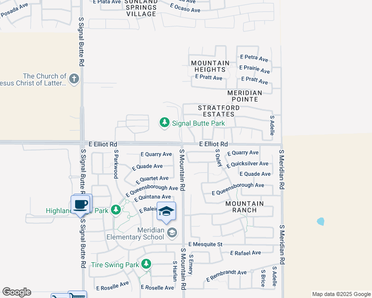 map of restaurants, bars, coffee shops, grocery stores, and more near 11210 East Quarry Avenue in Mesa