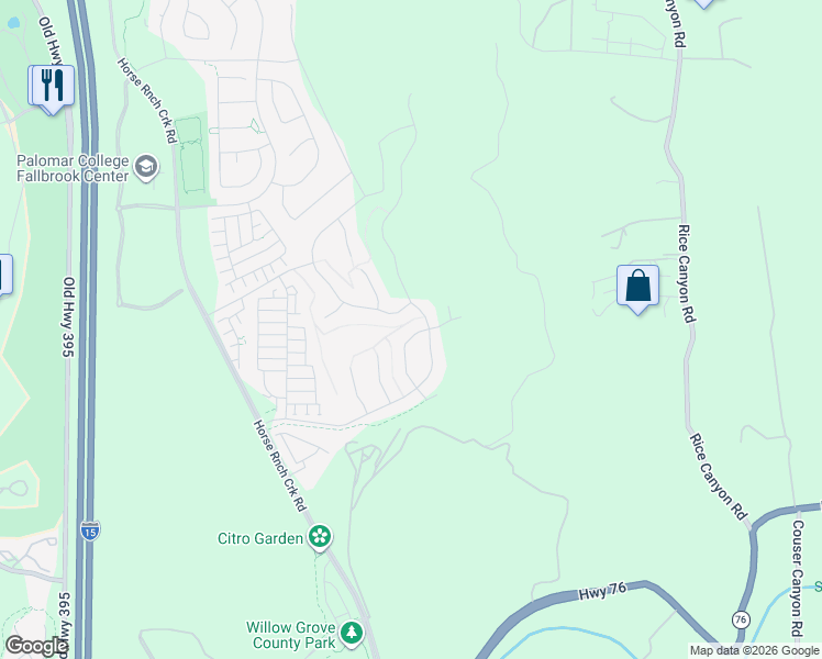 map of restaurants, bars, coffee shops, grocery stores, and more near 35164 Bergamot Cove in Fallbrook
