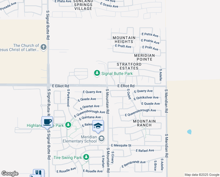 map of restaurants, bars, coffee shops, grocery stores, and more near 11210 East Quarry Avenue in Mesa